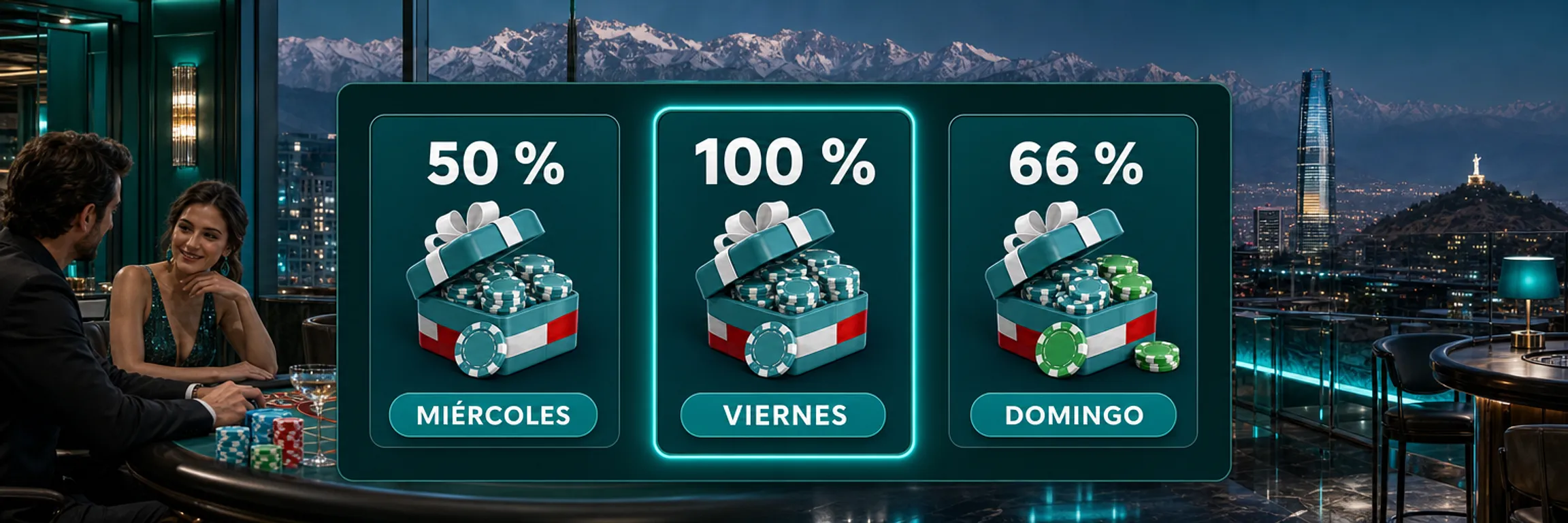 Calendario semanal de recargas de 22Bet con las ofertas de miércoles, viernes y domingo