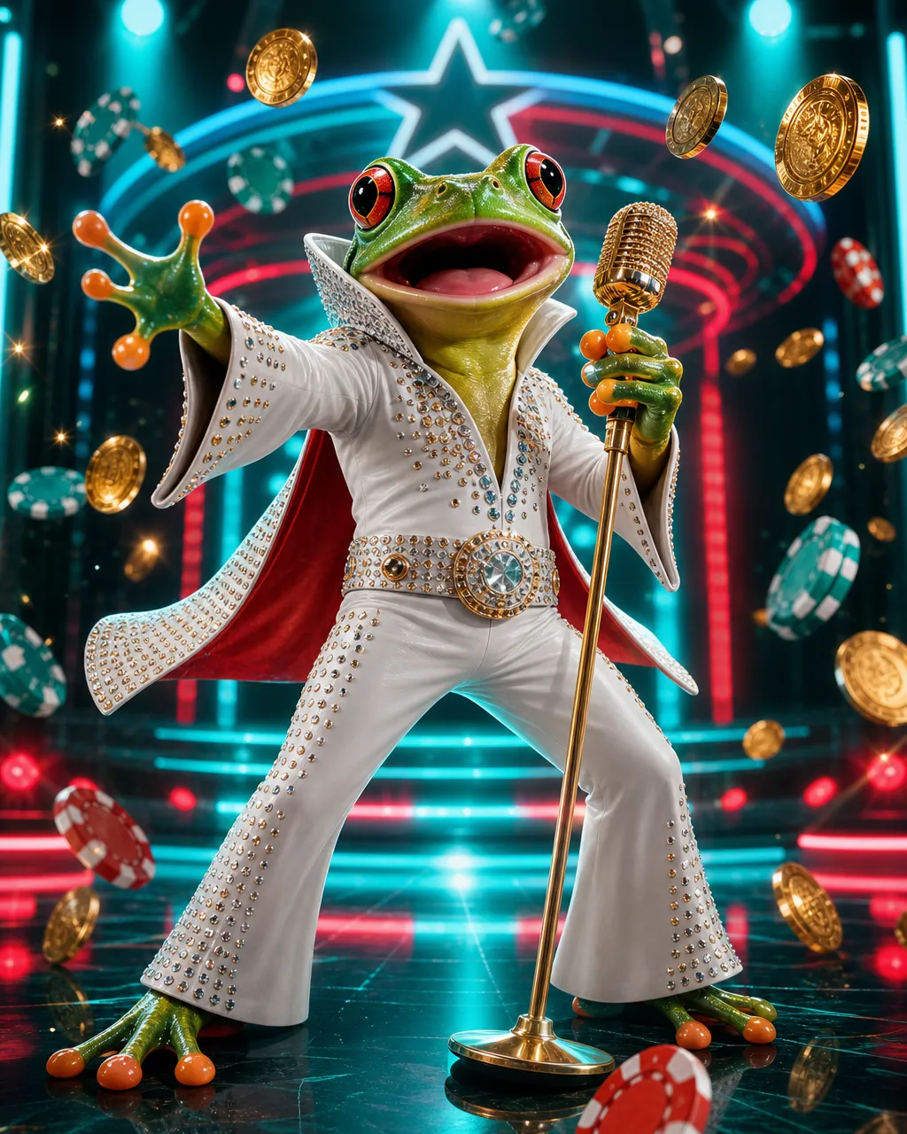 Portada de la slot Elvis Frog in Vegas con la rana cantante